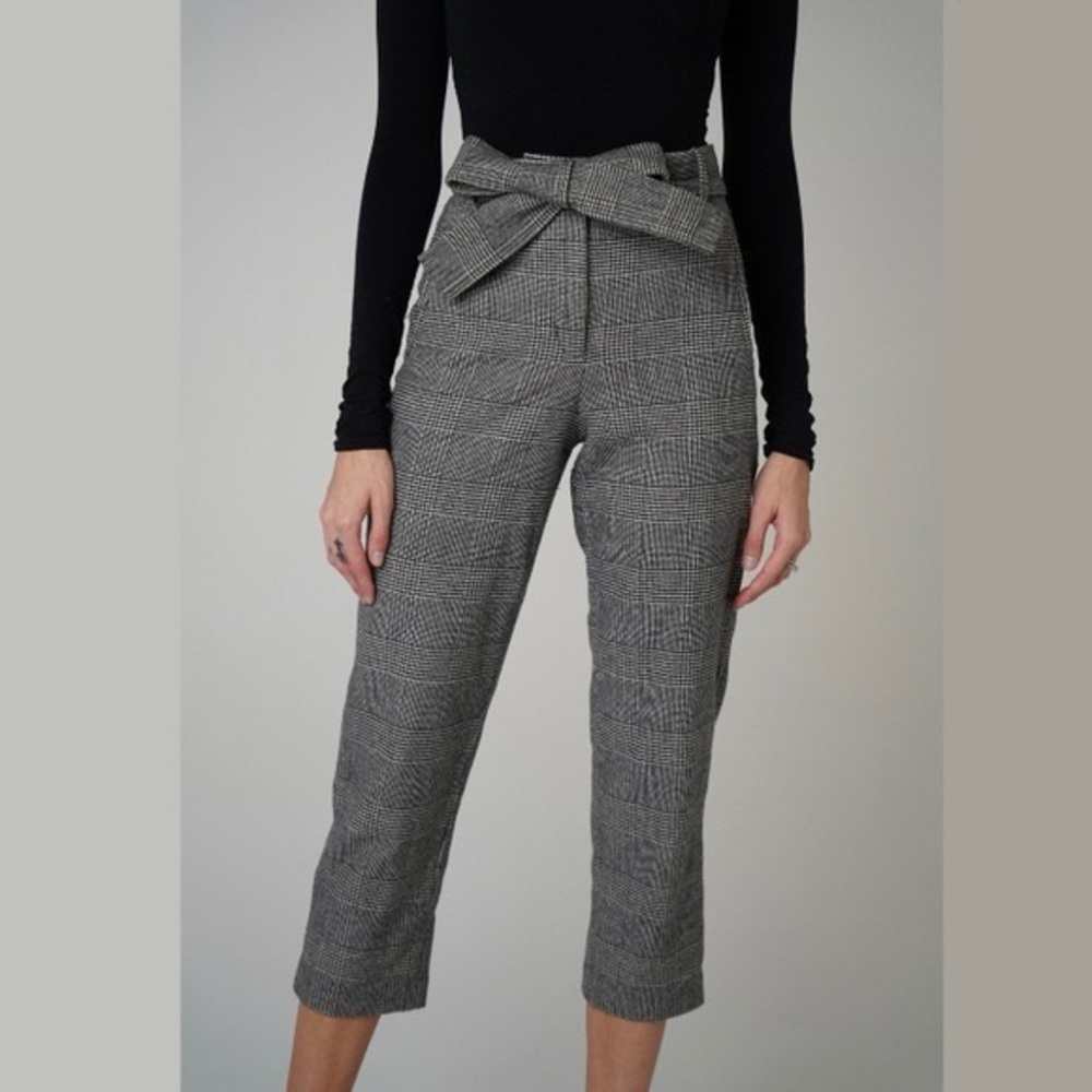 Aritzia | Wilfred | Tie-Front Check Pant — Black/Off White Plaid | Size 6